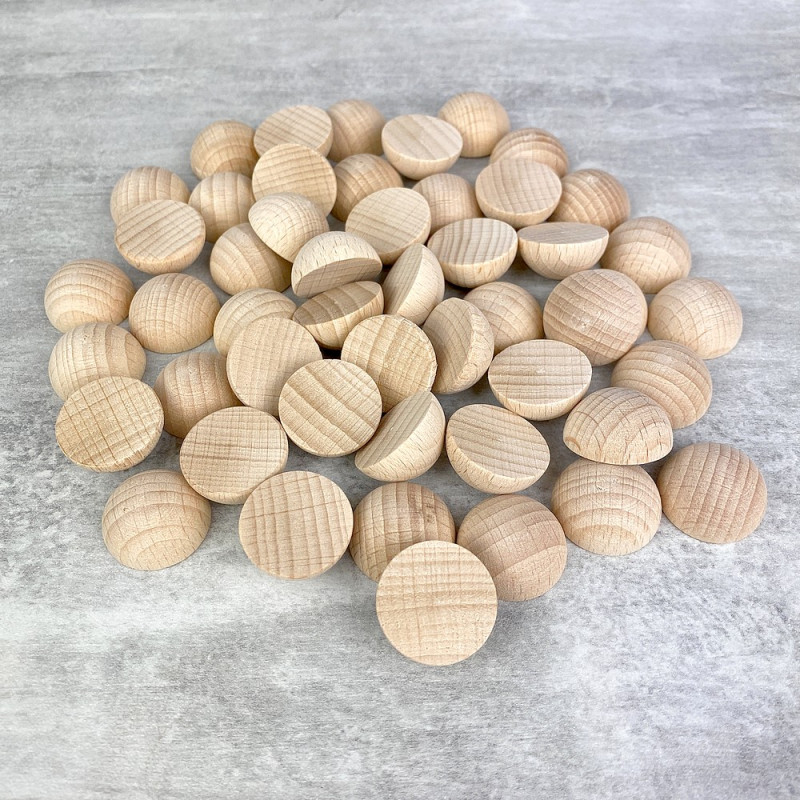 Lot de 50 Demi-boules en bois brut de hêtre, Diam 20 mm, poncé et poli, non traité