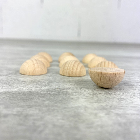 Petit lot de 10 Demi-boules en bois brut de hêtre, Diam 20 mm, poncé et poli, non traité