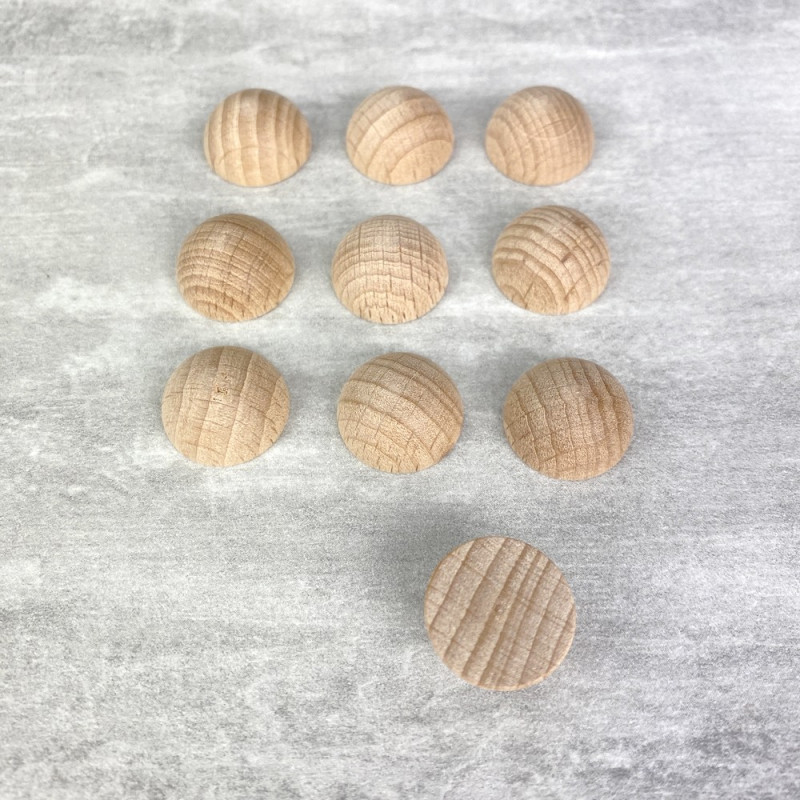 Petit lot de 10 Demi-boules en bois brut de hêtre, Diam 15 mm, poncé et poli, non traité