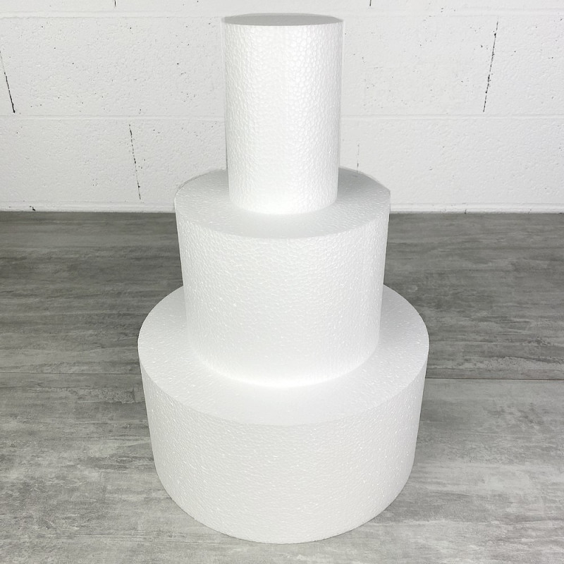 Petite Pièce montée en polystyrène Hauteur 45 cm, Base Ø 30 cm à 10 cm, 3 disques de 15 cm de haut