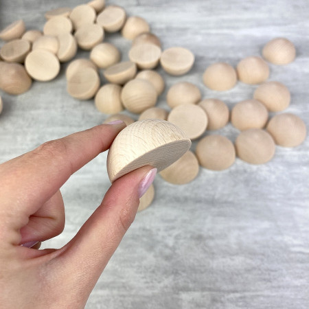 Petit lot de 10 Demi-boules en bois brut de hêtre, Diam 40 mm, poncé et poli, non traité