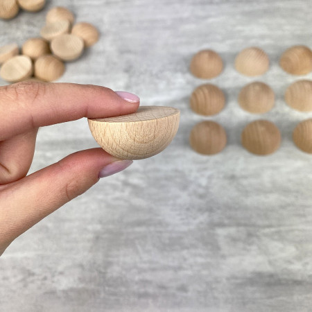 Lot de 50 Demi-boules en bois brut de hêtre, Diam 35 mm, poncé et poli, non traité