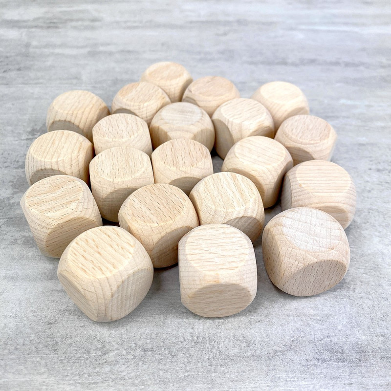 Set aus 20 Würfeln, Buchenholz, 2,5 cm, unbehandelt, gebleicht, 25 mm Würfel zum Anpassen