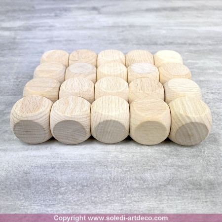 Lot de 20 Cubes en bois de hêtre, 2,5 cm, non traité, blanchi, dés de 25 mm à customiser