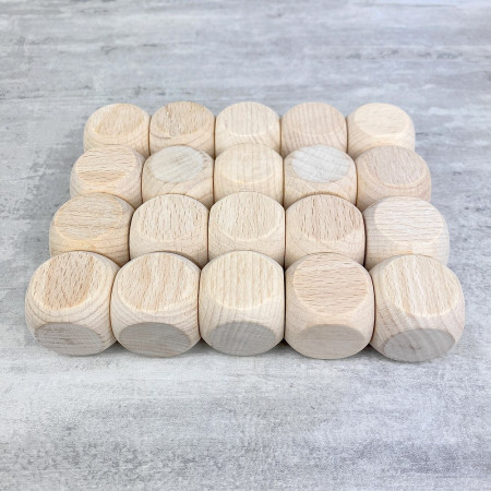 Set aus 20 Würfeln, Buchenholz, 2,5 cm, unbehandelt, gebleicht, 25 mm Würfel zum Anpassen