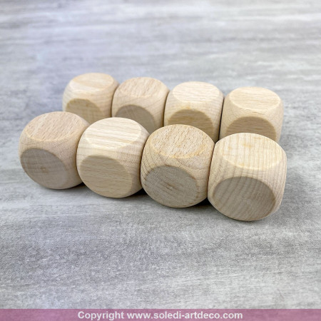 Lot de 8 Cubes en bois de hêtre, 2,5 cm, non traité, blanchi, dés de 25 mm à customiser