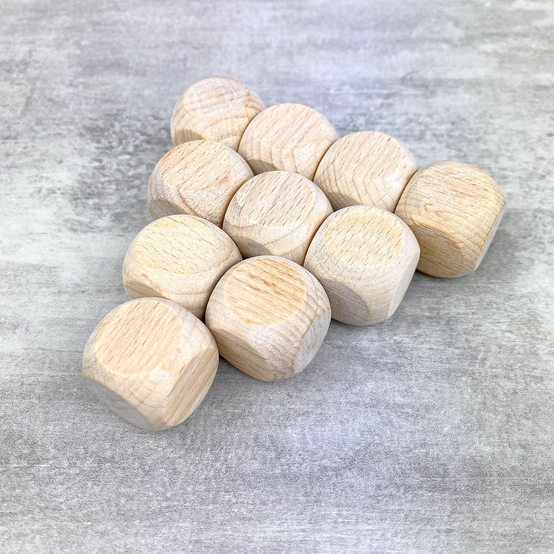 Lot de 10 Cubes en bois de hêtre, 2 cm, non traité, blanchi, dés de 20 mm à customiser