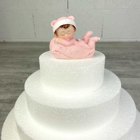 Bébé Fille sur Coussin rose, dim. 7,6 x 6 cm, figurine en Résine pour Babyshower, baptême