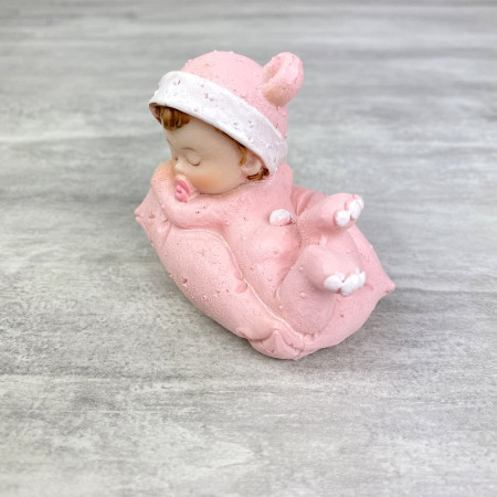 Bébé Fille sur Coussin rose, dim. 7,6 x 6 cm, figurine en Résine pour Babyshower, baptême