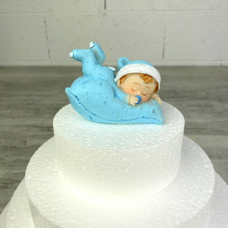 Bébé garçon sur Coussin bleu, dim. 7,6 x 6 cm, figurine en Résine pour Baby shower, baptême