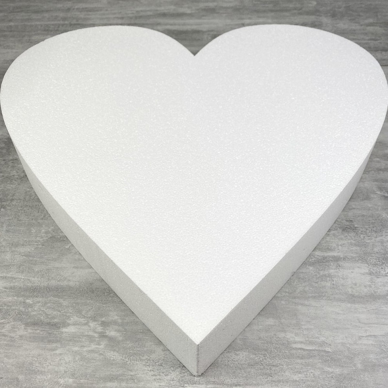 Grand Socle plat Coeur 2D de 60 cm en polystyrène blanc, Largeur 60cm x Epais. 7cm, 28 kg/ m3, dummy pour centre de table