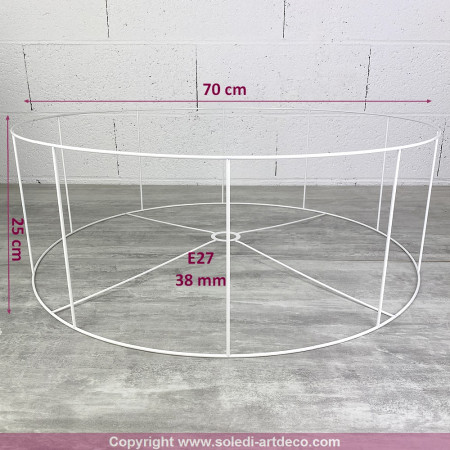 Großer runder Rahmen, weiß, hoch. 25 cm und Durchm. 70 cm, Fassung E27 38 mm, für Lampenschirm