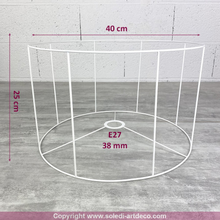 Armature Ronde blanche Haut. 25 cm et Diam. 40 cm, Douille E27, 38mm pour Abat-jour