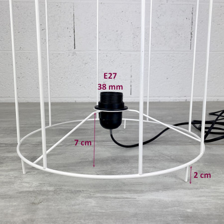 Armature Ronde blanche à pieds pour Abat-jour, Hauteur 62 cm et Diam. 30 cm, Douille E27, 38mm, câble inclus, colonne