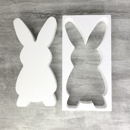 Lapin en polystyrène, haut. 31 cm, épais. 3,9 cm, grande silhouette 2D, pâques