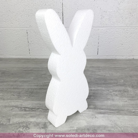 Lapin en polystyrène, haut. 31 cm, épais. 3,9 cm, grande silhouette 2D, pâques