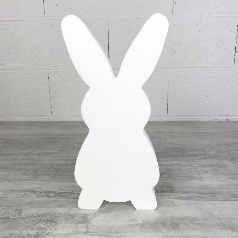 Lapin en polystyrène, haut. 31 cm, épais. 3,9 cm, grande silhouette 2D, pâques