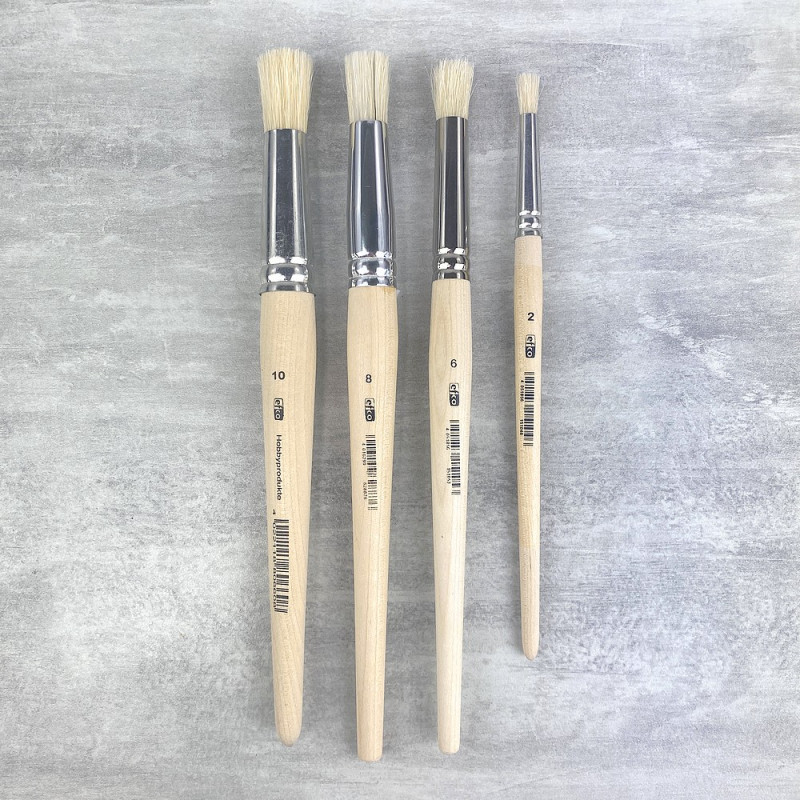 Lot de 4 Pinceaux pour pochoir, Taille 2 à 10, long manche, brosse en poil de soie de porc