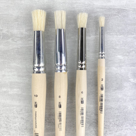 Lot de 4 Pinceaux pour pochoir, Taille 2 à 10, long manche, brosse en poil de soie de porc