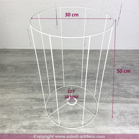Armature Ronde blanche pour Abat-jour, Hauteur 50 cm et Diam. 30 cm, Douille E27, 38mm, colonne