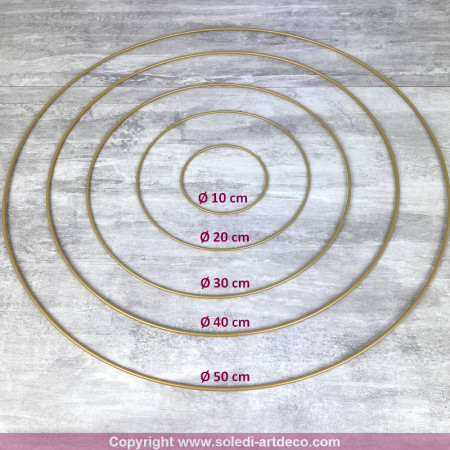 Lot 5 Cercles métal Doré ancien, Ø 10 cm à 50 cm, Anneaux or en Epoxy pour Attrape rêves, abat-jour