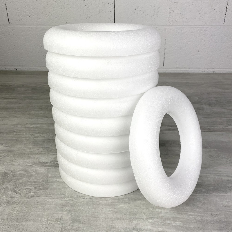 Lot de 10 Demi Anneaux de 20 cm en Polystyrène, Couronne à dos plat de 3 cm de haut
