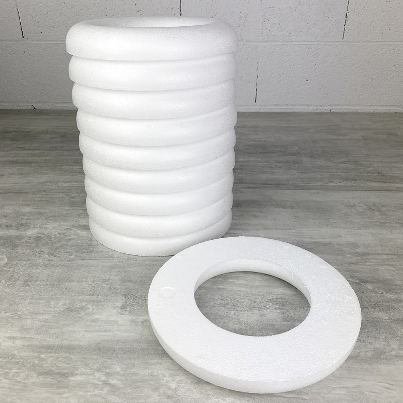 Lot de 10 Demi Anneaux de 25 cm en Polystyrène, Couronne à dos plat de 3.5 cm de haut