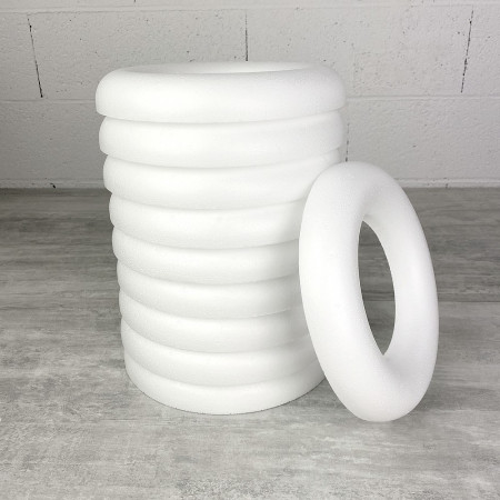 Lot de 10 Demi Anneaux de 25 cm en Polystyrène, Couronne à dos plat de 3.5 cm de haut