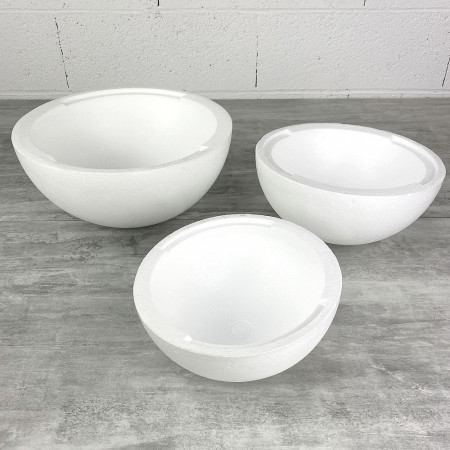Lot de 3 demis-sphères en polystyrène, diamètre 30, 25, 20 cm, dôme intérieur creux, à customiser