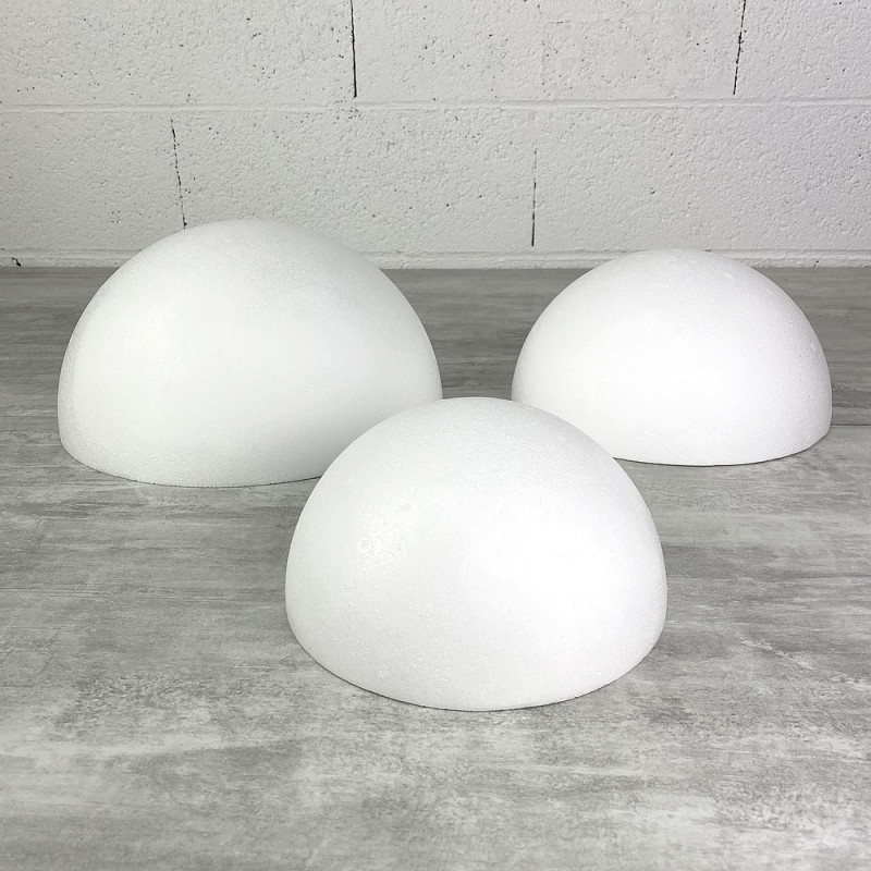 Lot de 3 demis-sphères en polystyrène, diamètre 30, 25, 20 cm, dôme intérieur creux, à customiser