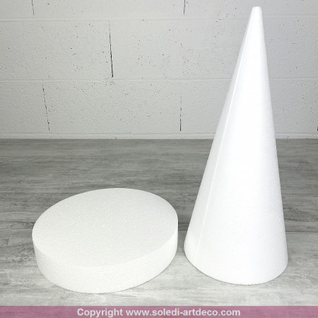 Cône en polystyrène h. 40 cm avec support, disque diam. 25 cm, h. totale 45 cm, à décorer