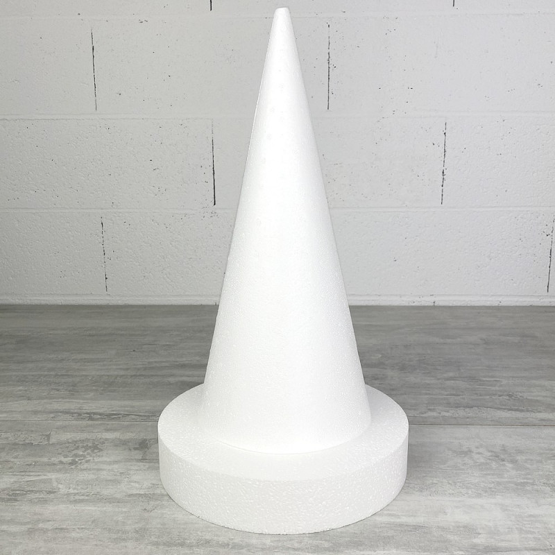 Cône en polystyrène h. 40 cm avec support, disque diam. 25 cm, h. totale 45 cm, à décorer
