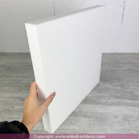 Socle Carré en polystyrène, 40x40 cm, haut. 4 cm, Dummy support Pavé en Styropor blanc densité pro