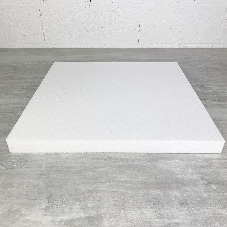 Socle Carré en polystyrène, 50x50 cm, haut. 4 cm, Dummy support Pavé en Styropor blanc densité pro