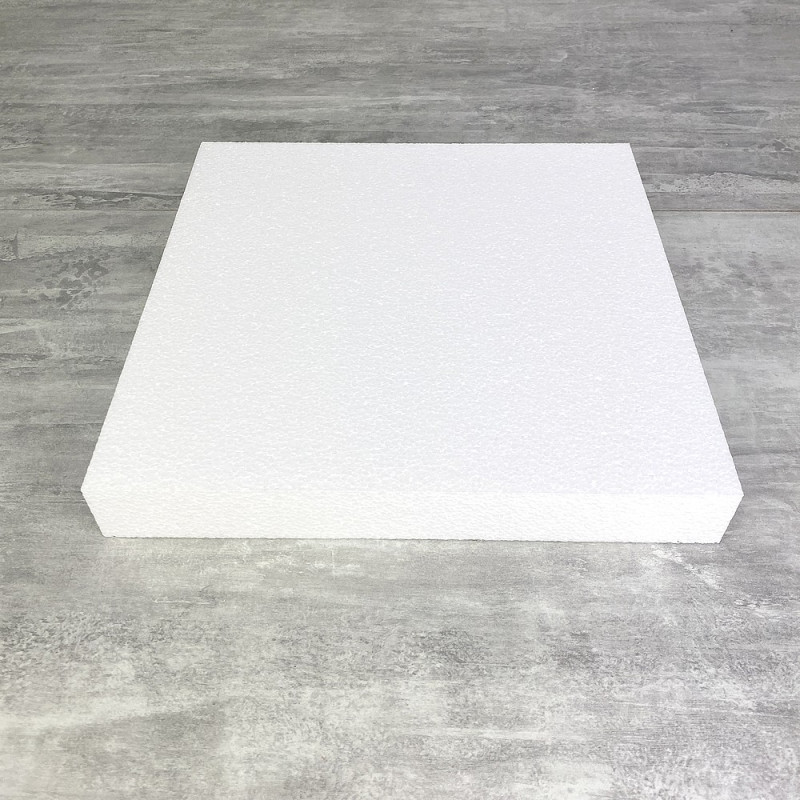 Socle Carré en polystyrène, 30x30 cm, haut. 4 cm, Dummy support Pavé en Styropor blanc densité pro