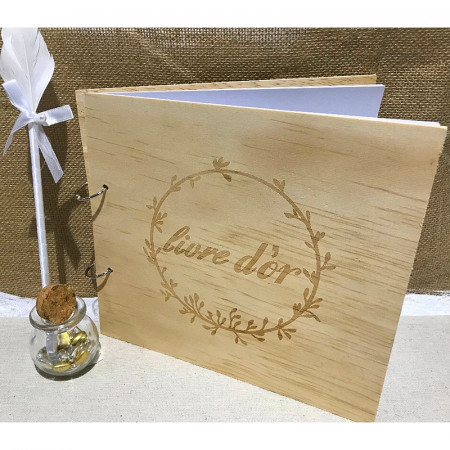 Livre d'Or Mariage en bois, 22 cm, Album Photo en contreplaqué, anniversaire baby shower communion naturel vintage