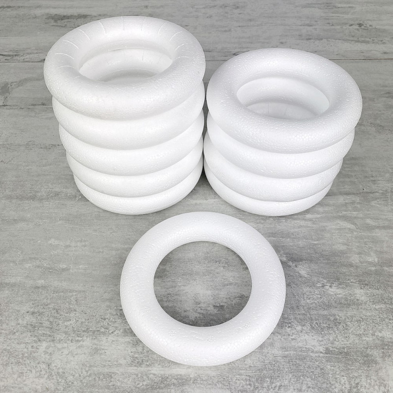 Lot de 10 Anneaux / Couronnes polystyrène plein diam. 12 cm, Bouées haute densité, déco de l'avent