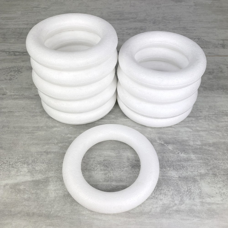 Lot de 10 Anneaux / Couronnes polystyrène plein diam. 15 cm, Bouées haute densité, déco de l'avent