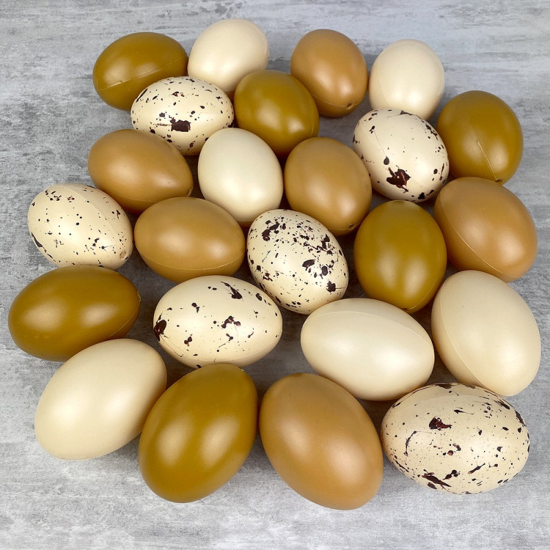 Lot 24 Oeufs en plastique nuancier naturel, 6 cm de haut, non séparables, idéal pour la chasse de pâques