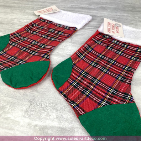 Lot de 2 Chaussettes de Noël en Tartan, 42x 24 cm, décoration à carreau écossais