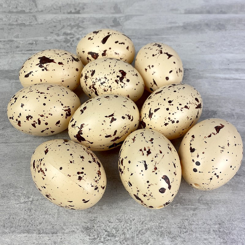 Lot 10 Oeufs en plastique naturel moucheté, hauteur 6 cm, déco de Pâques et chasse aux oeufs