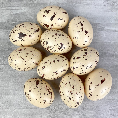 Lot 10 Oeufs en plastique naturel moucheté, hauteur 6 cm, déco de Pâques et chasse aux oeufs
