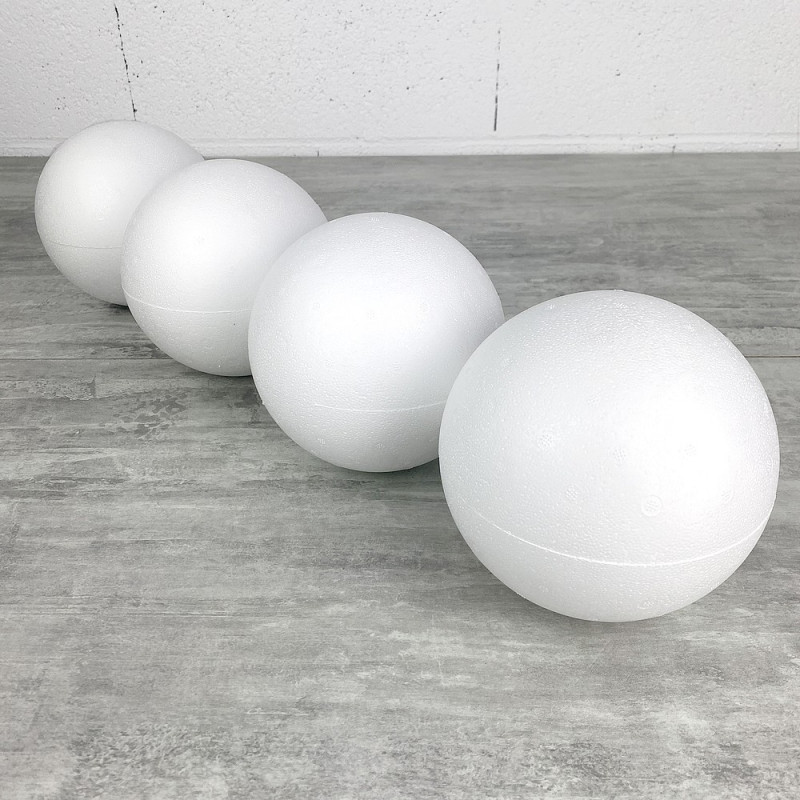 Lot de 4 boules pleines en polystyrène diamètre 15 cm, Styropor blanc densité professionnelle