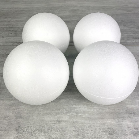 Lot de 4 boules pleines en polystyrène diamètre 15 cm, Styropor blanc densité professionnelle