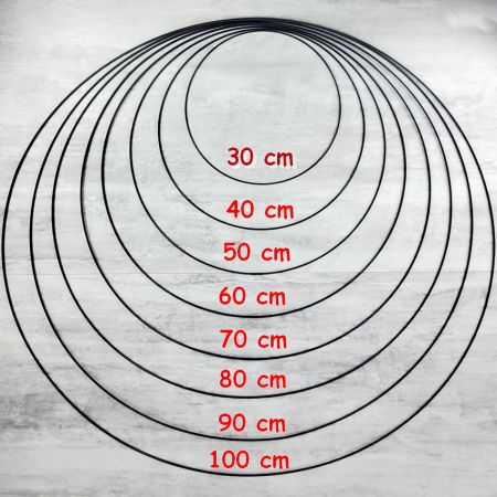 Lot 8 très grands Cercles métal Noir Ø 30 cm à 100 cm, Anneaux en Epoxy pour Attrape rêves, abat-jour