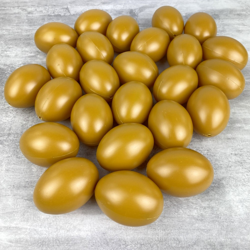 Set of 25 plastic eggs, curry, height 6 cm, Easter decoration and egg hunt