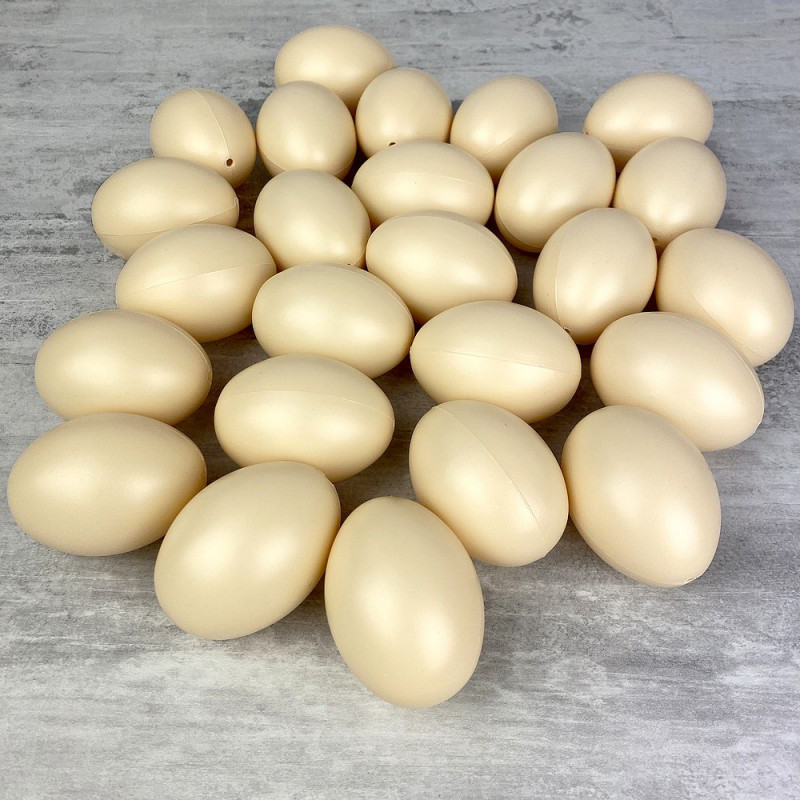 Lot 25 Oeufs en plastique Crème ivoire, hauteur 6 cm, déco de Pâques et chasse aux oeufs
