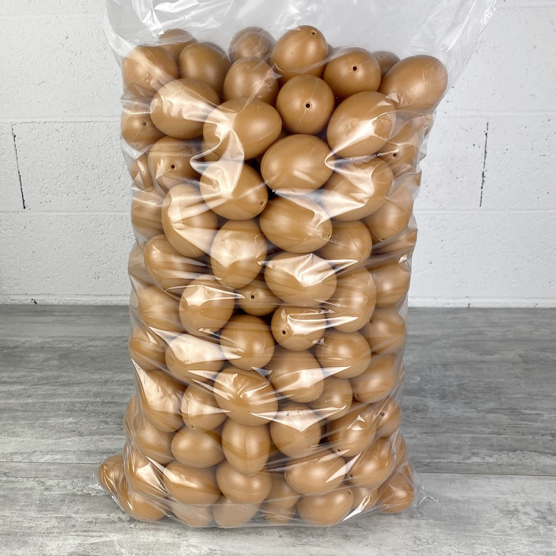 XXL lot of 250 light brown plastic eggs, height 6 cm, Easter decoration and egg hunt