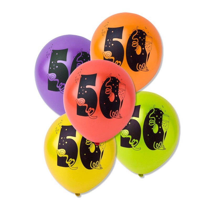 Gros lot 30 Ballons métallisés 50 ans Anniversaire, Diam. 28 cm, Coloris aléatoires