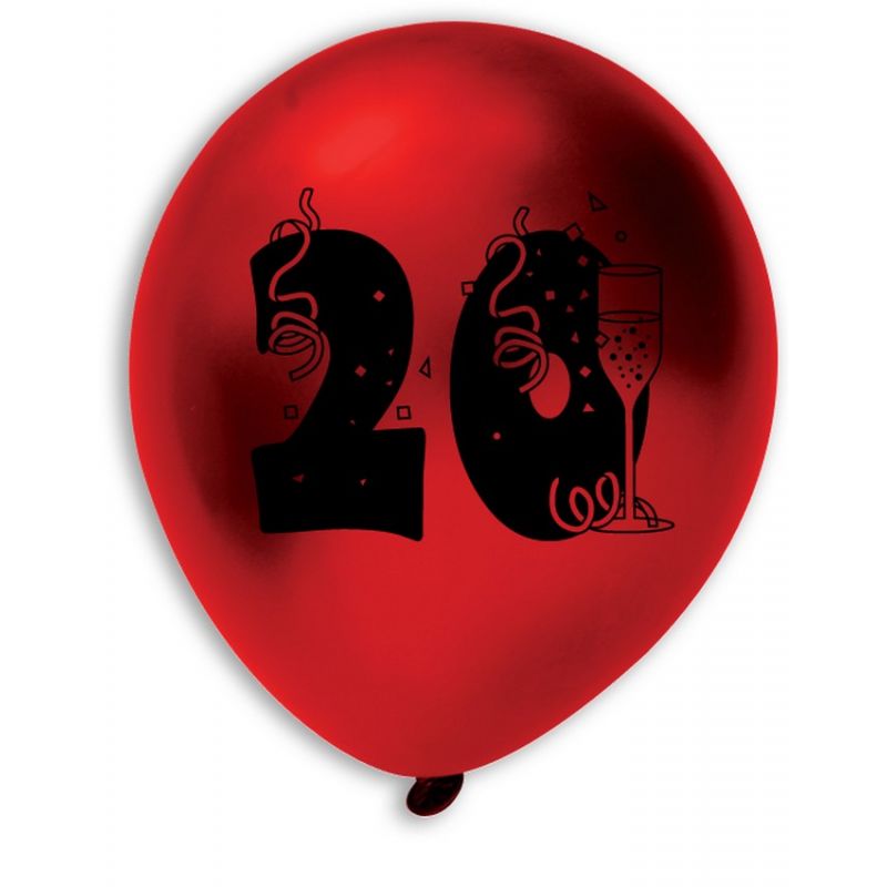Gros lot 30 Ballons Anniversaire 20 ans, Diam. 28 cm, Coloris métalliques aléatoires 